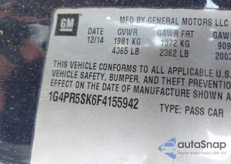 2015 Buick Verano Convenience z USA, uszkodzony, nr VIN 1G4PR5SK6F4155942